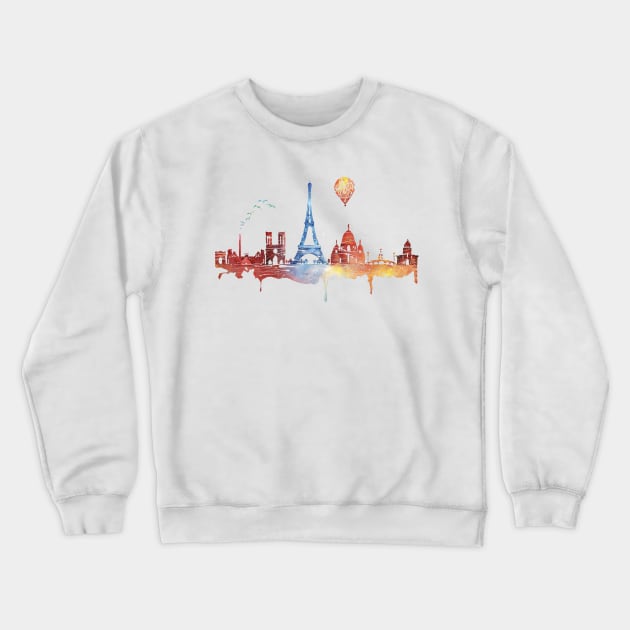 Watercolor Skyline of Paris Crewneck Sweatshirt by theartofbroderickwong